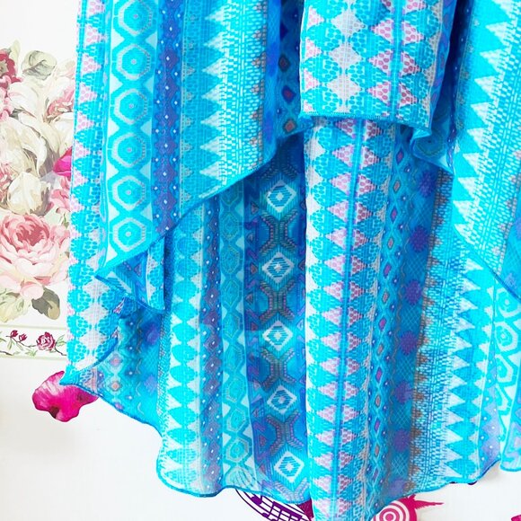 Zunie Geometric Blue Assymetric Summer Dress Girls 10 - Picture 3 of 8